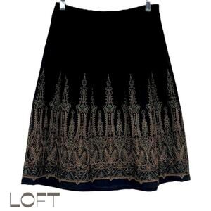 LOFT Brown Embroidered Pleated Skirt Size 2P